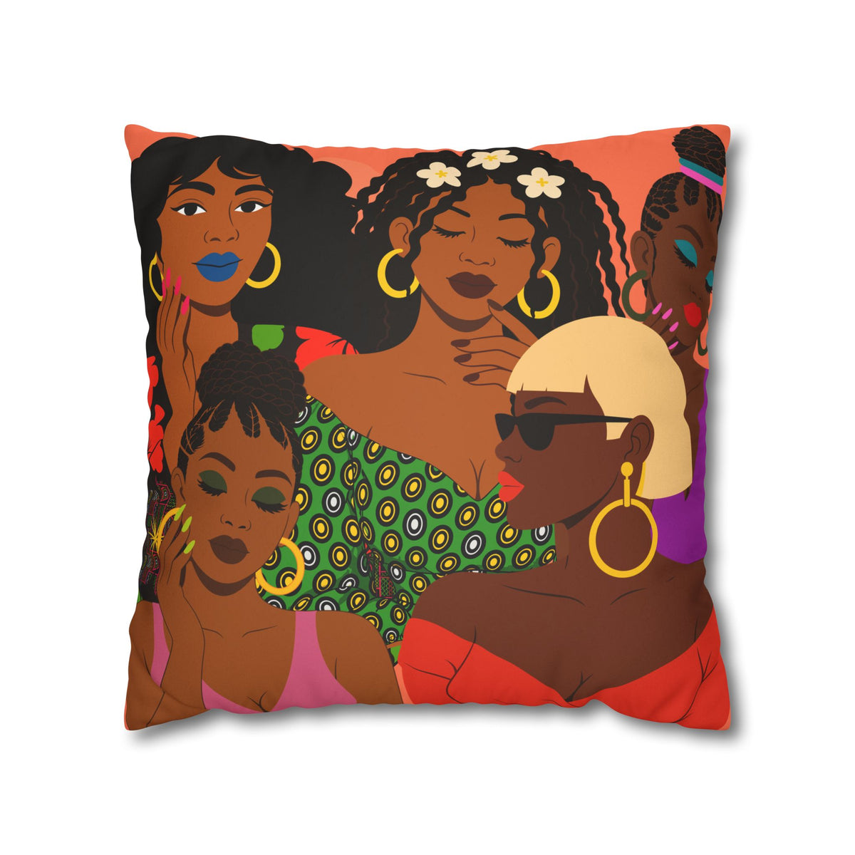 Black Girl Magic Collage Faux Suede Throw Pillow Cover, African-Inspired Black Women Art, Double-Sided Decorative Cushion