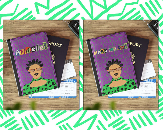 Bigidi Gyal Passport Cover  2 Designs - in Leopard and Green Drops Hollow