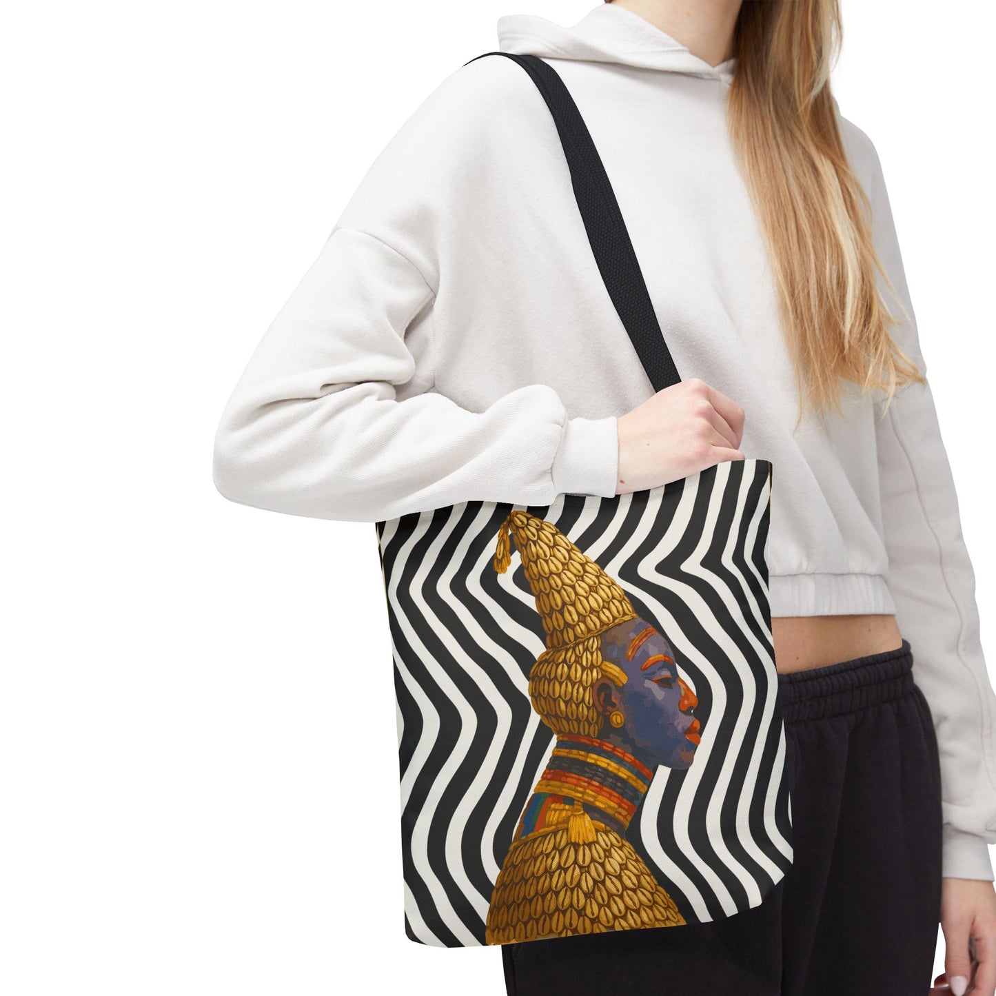 Cameroon Bangwa Mask Satin on Zebra Print  Canvas Tote Bag