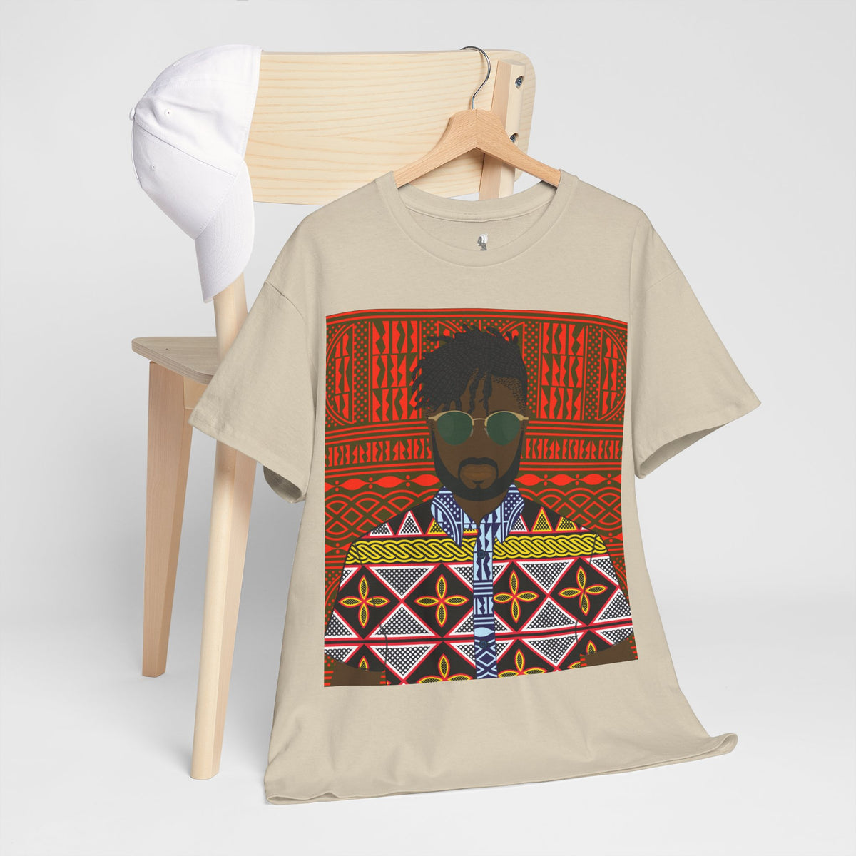 Pascale(Chocolate) in Yellow Toghu on Red Ndop Unisex Heavy Cotton Tee