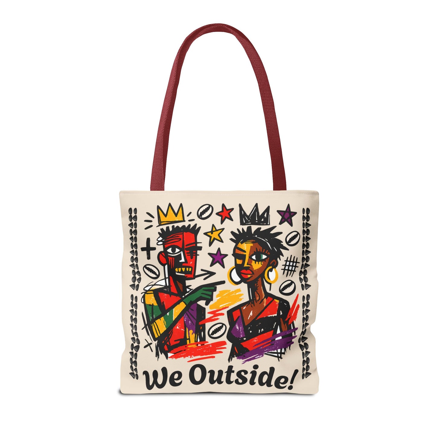 We Outside! Canvas Tote Bag, Abstract Couple Artwork Print , Street Art Design