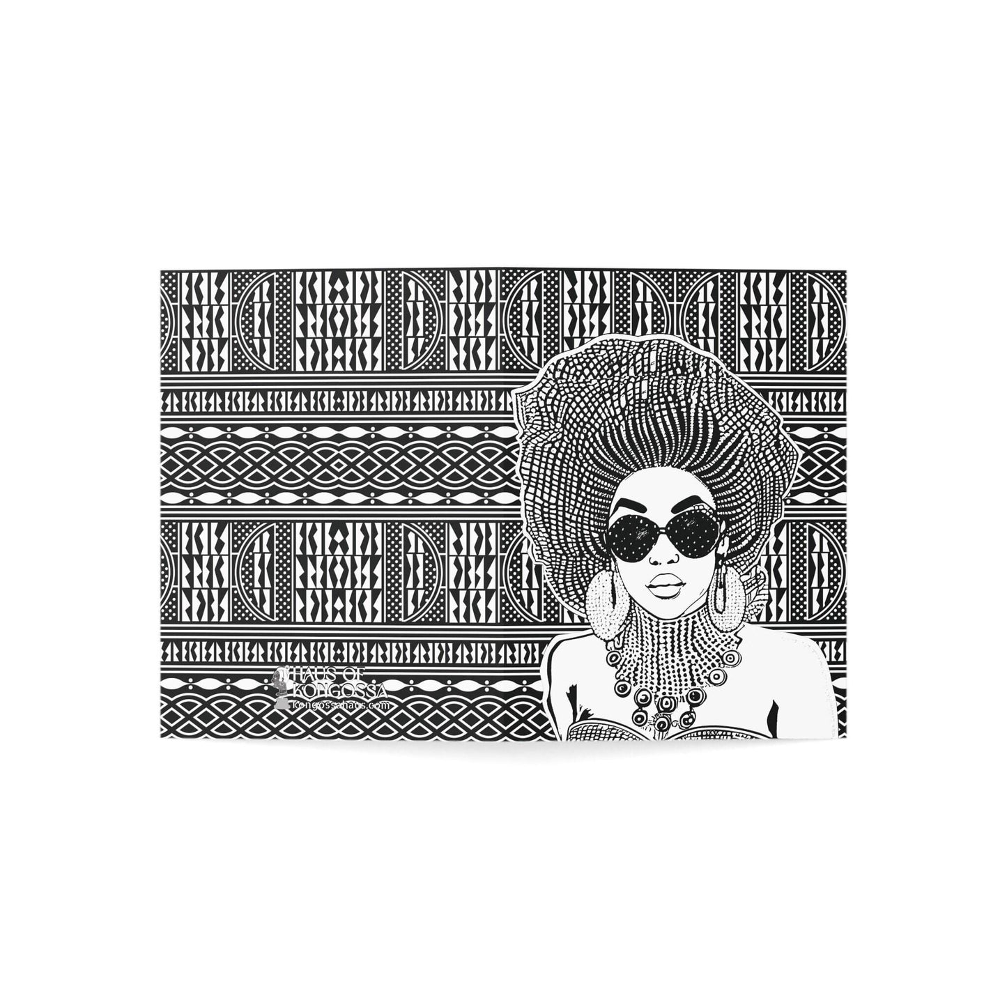 Black Ndop Fabric Greeting Card: Madame Headtie Art