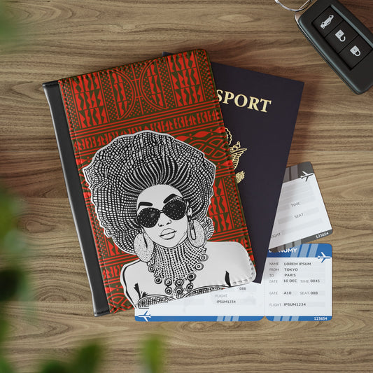 Madame Headtie(BW)- Red Ndop - Passport Cover