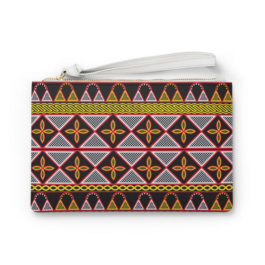 Vegan Leather Wristlet Clutch: Toghu African Print Evening Bag