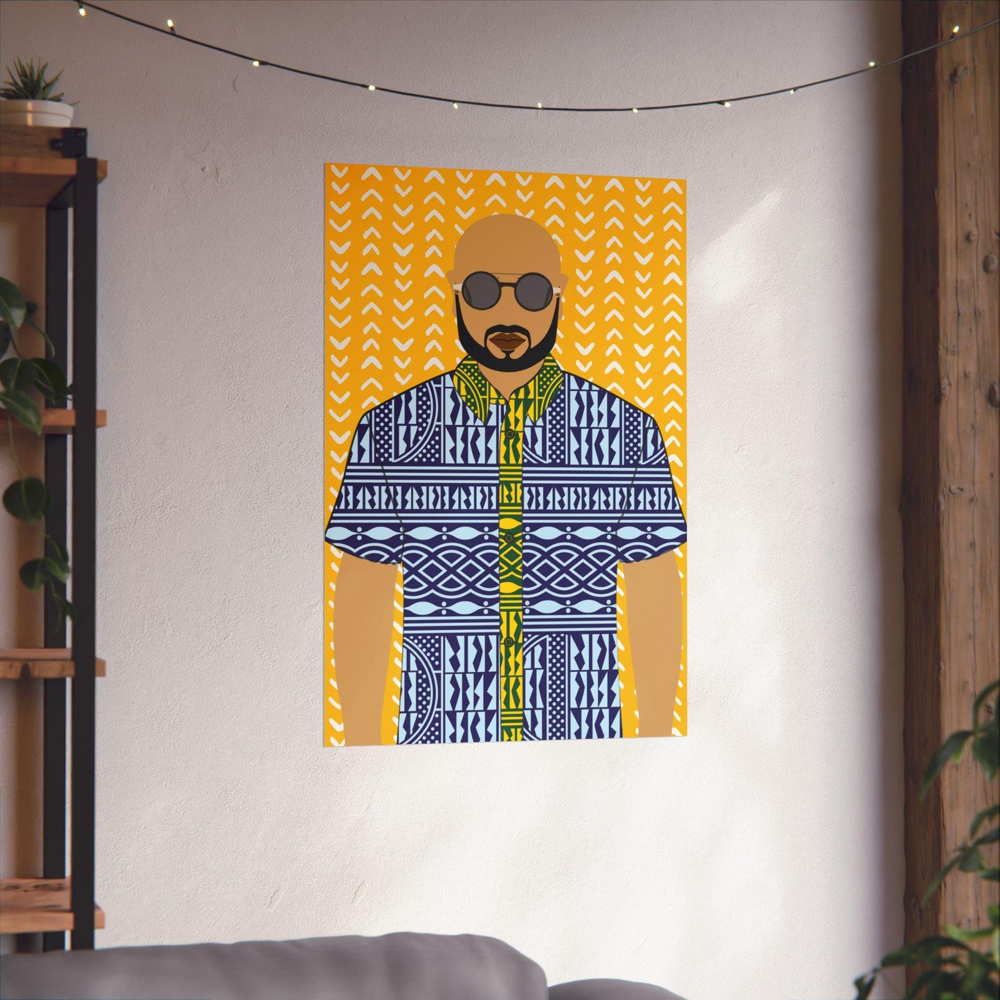 Le Monsieur in Blue Ndop on Yellow Premium Matte Vertical Posters