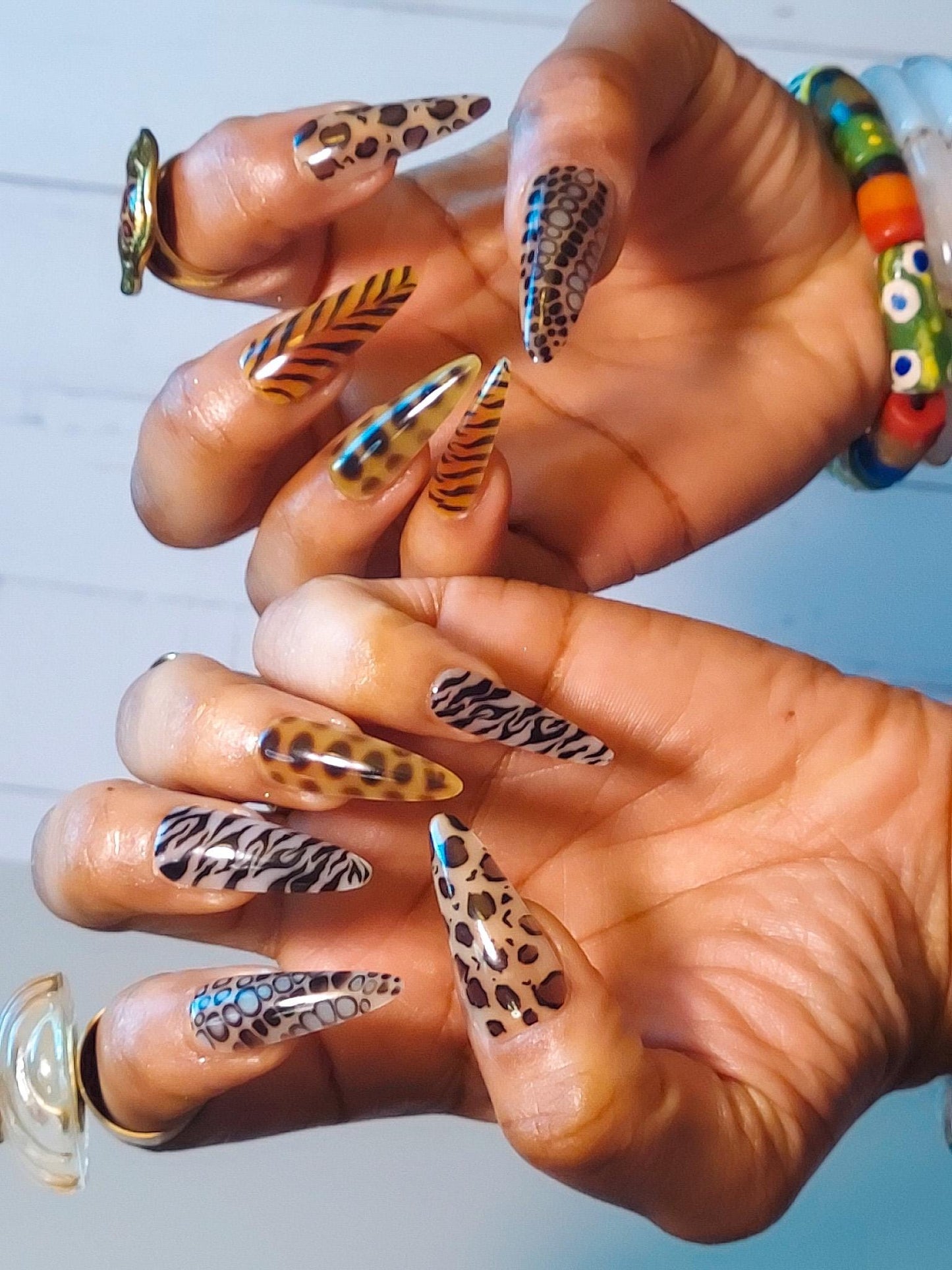 Leopard Zebra Long Stiletto Press On Nails,  Animal Print, 10pcs