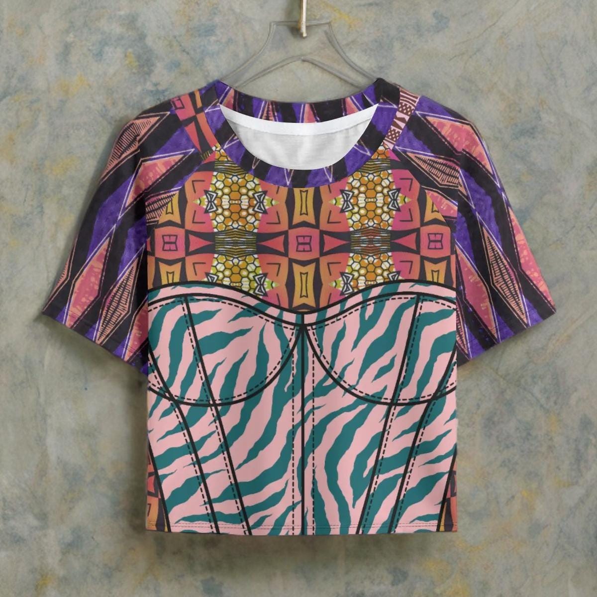 Pink Zebra Ankara Crop Top: Women's Raglan Sleeve Shirt