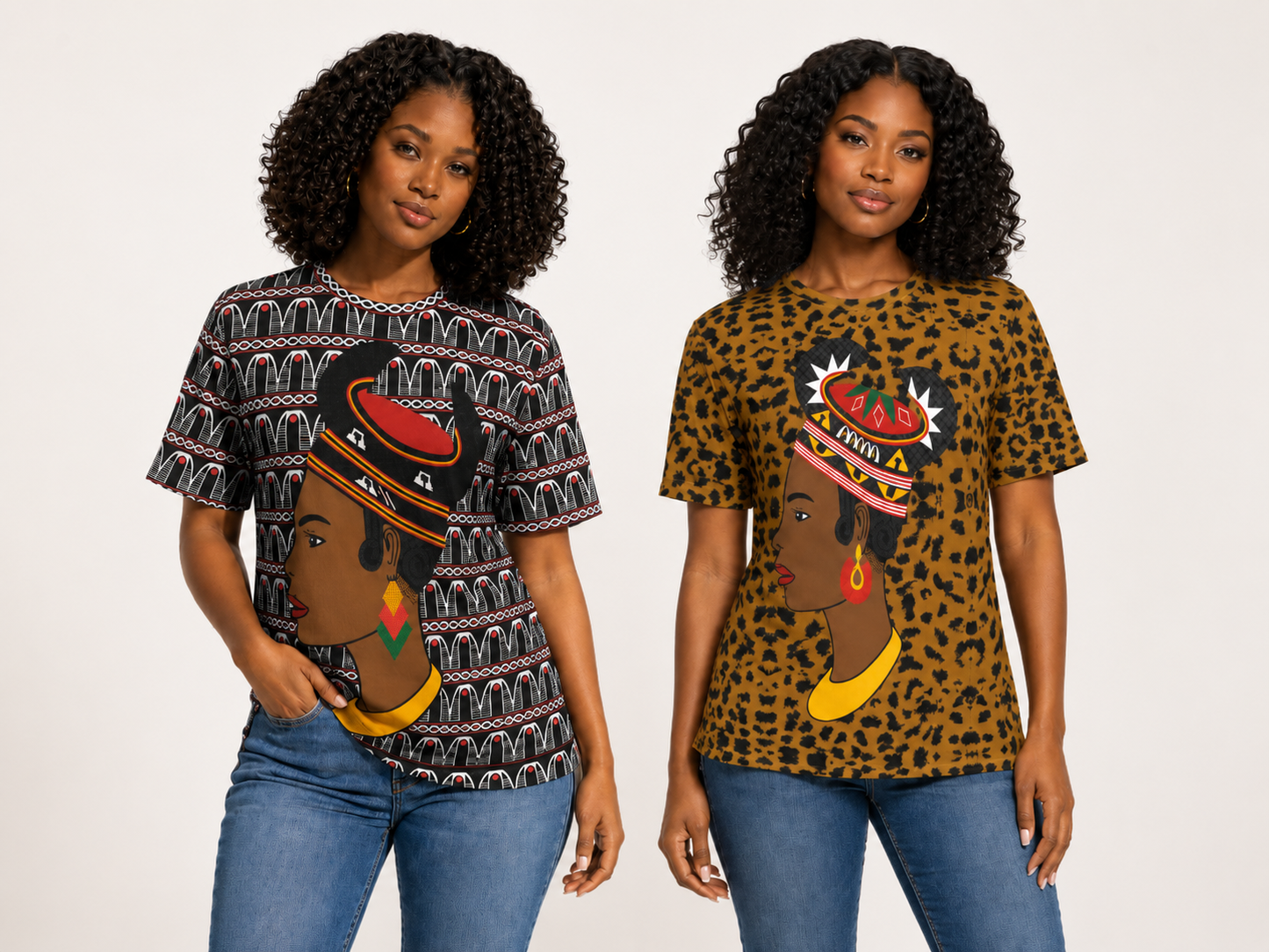 Hok Lady Unisex Athletic Eyebird T-Shirt, Cameroon Toghu Design, Ready to Ship  All-Over Print T-Shirt