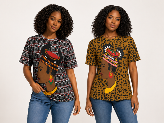 Hok Lady Unisex Athletic Eyebird T-Shirt, Cameroon Toghu Design, Ready to Ship  All-Over Print T-Shirt