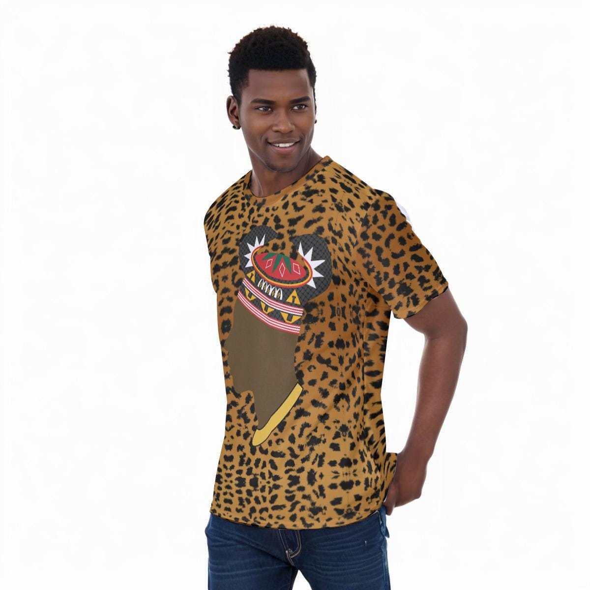 Leopard Unisex Athletic Eyebird T-Shirt,  Bamenda man in Triangle Hat or Horn Hat Design