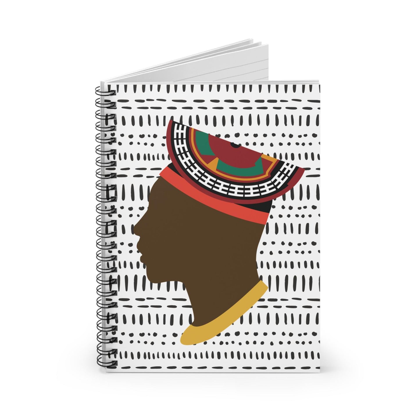 Man in Bamenda Hat on White Mudcloth - Front Cover Print - Spiral Notebook - Ruled Line