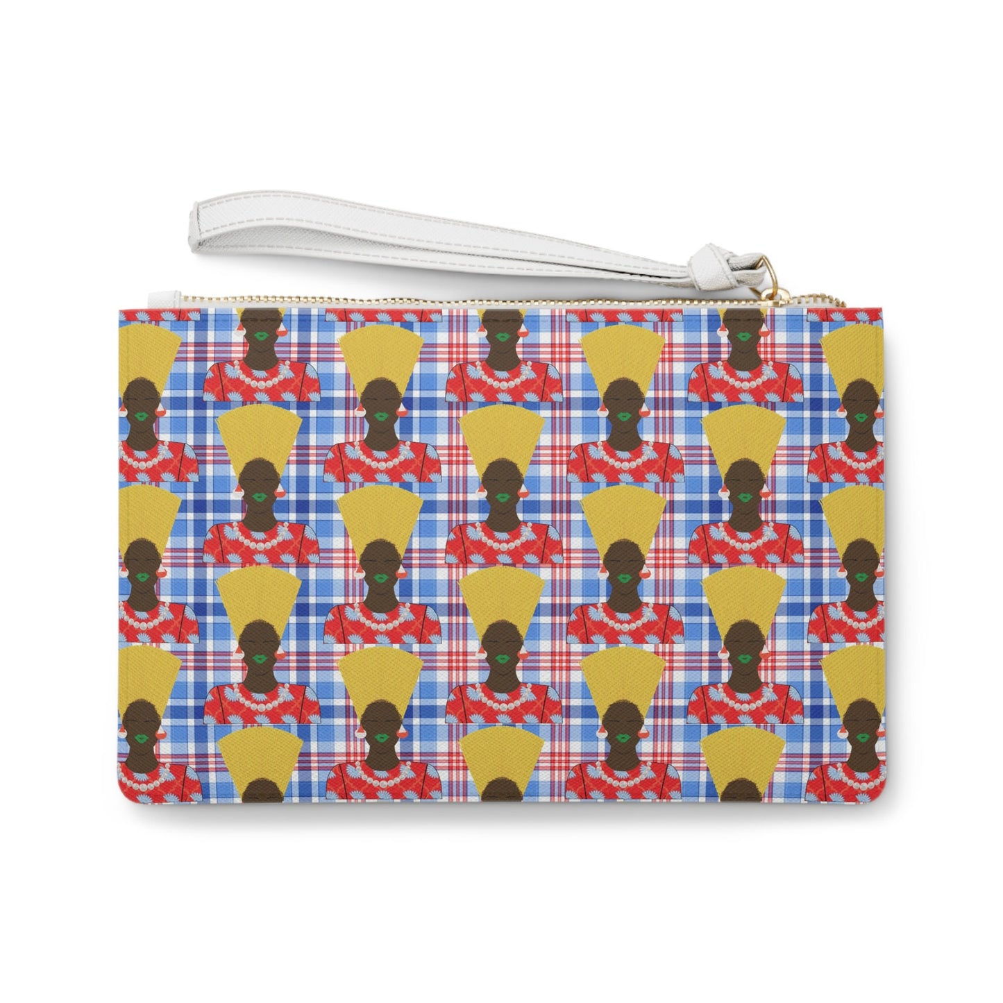 Plaid Vegan Leather Wristlet Clutch: Mukuta Brown Nef Print