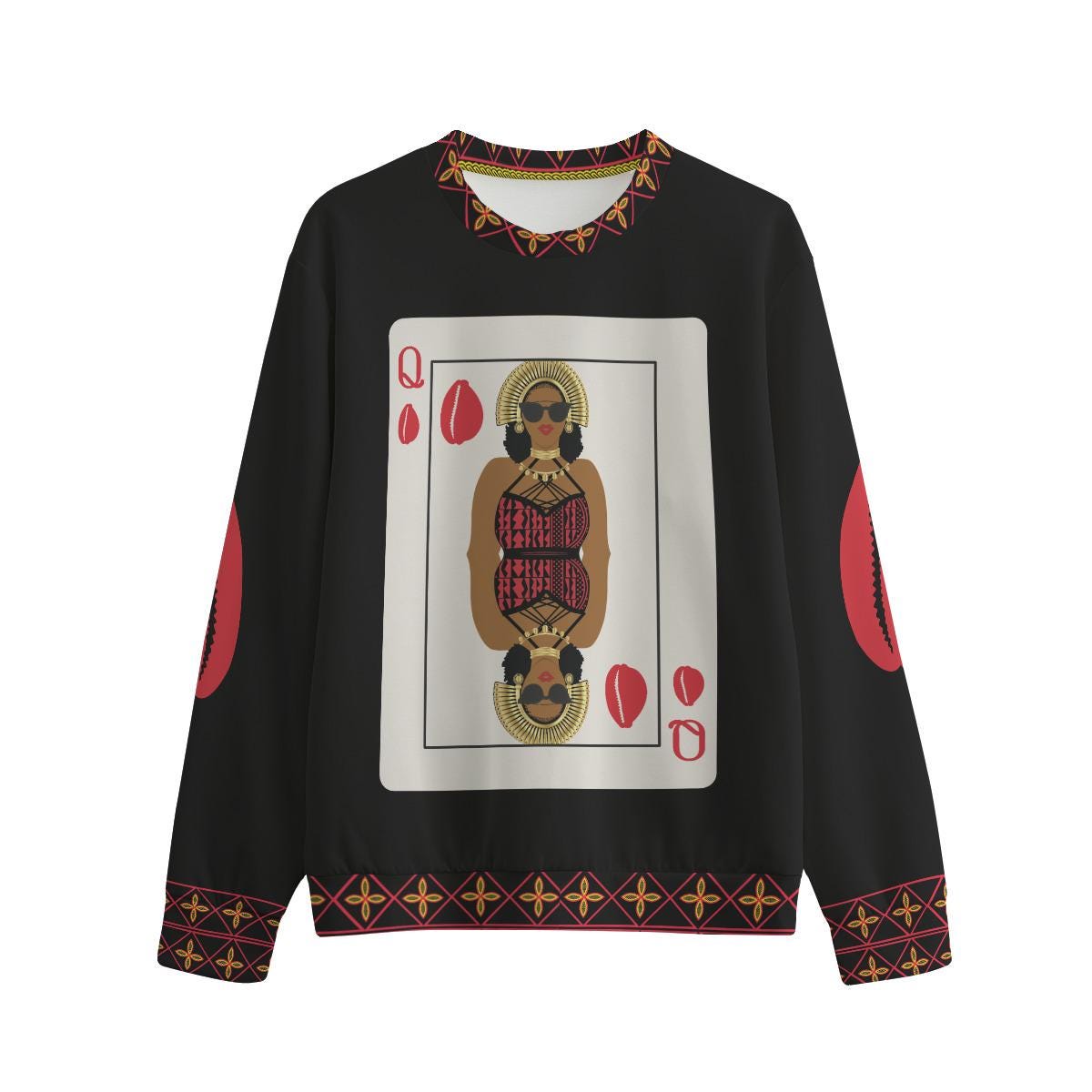 Queen of Cowries Soft Cotton Blend Unisex Crewneck Sweatshirt, with Toghu Accents