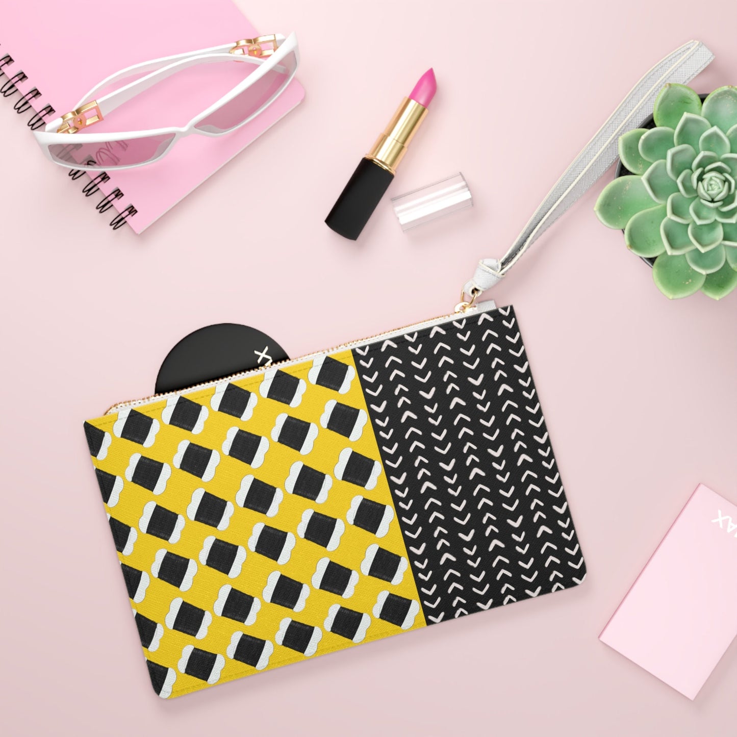 Vegan Leather Wristlet Clutch: Vibrant Yellow Handbag with Saffiano Pattern