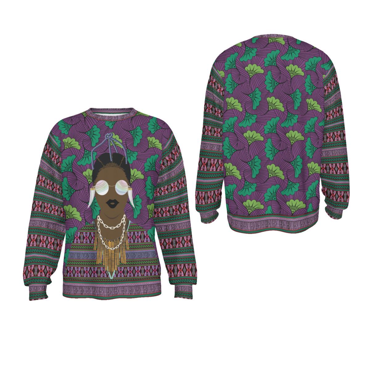 Purple Toghu and Floral Ankara Print African Unisex Sweatshirt for Men and Women, Soft Scuba Fabric Unisex Casual Pullover, Comfortable Fit