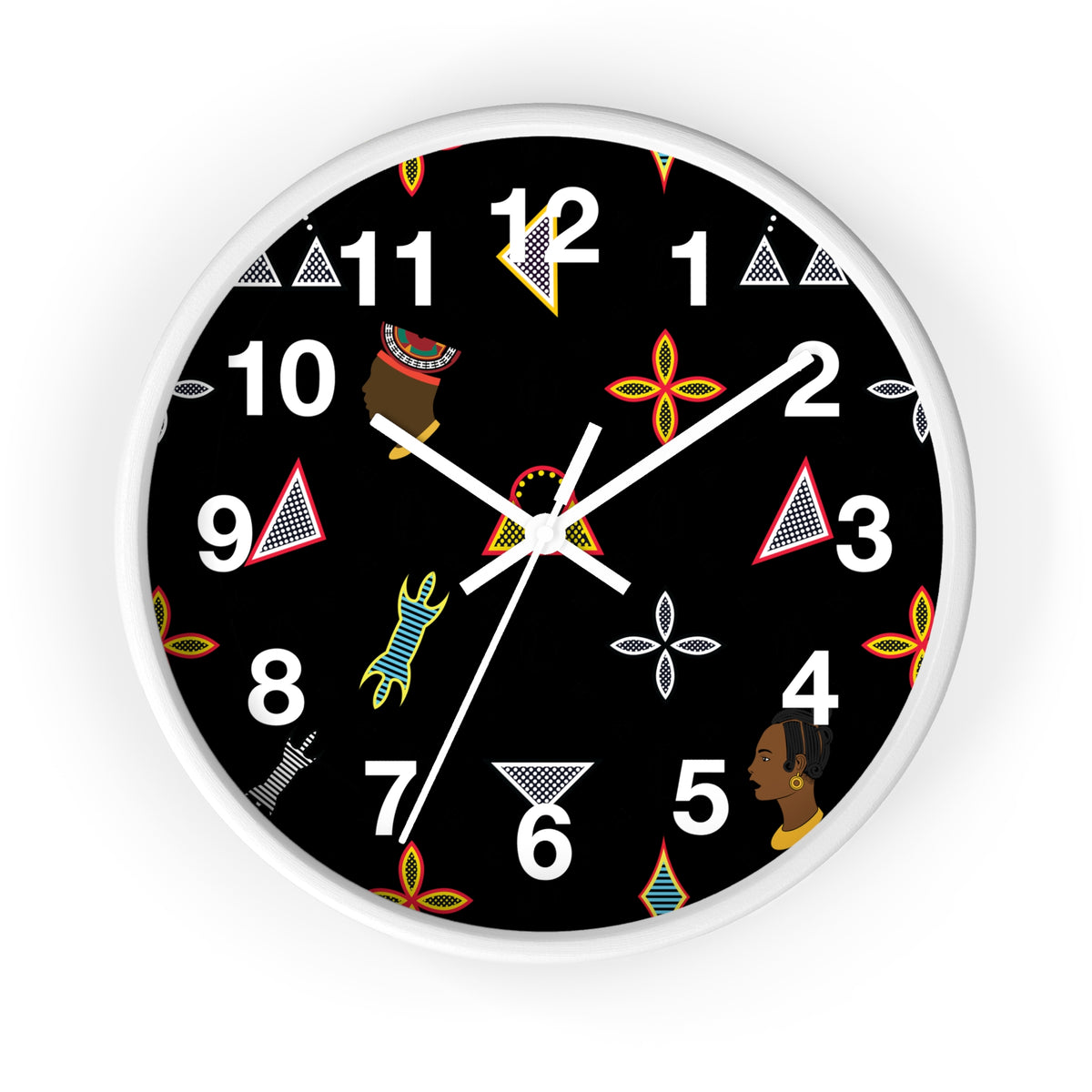 Wood Wall Clock, Toghu Shapes & Faces, 10" x 10",Silent Mechanism