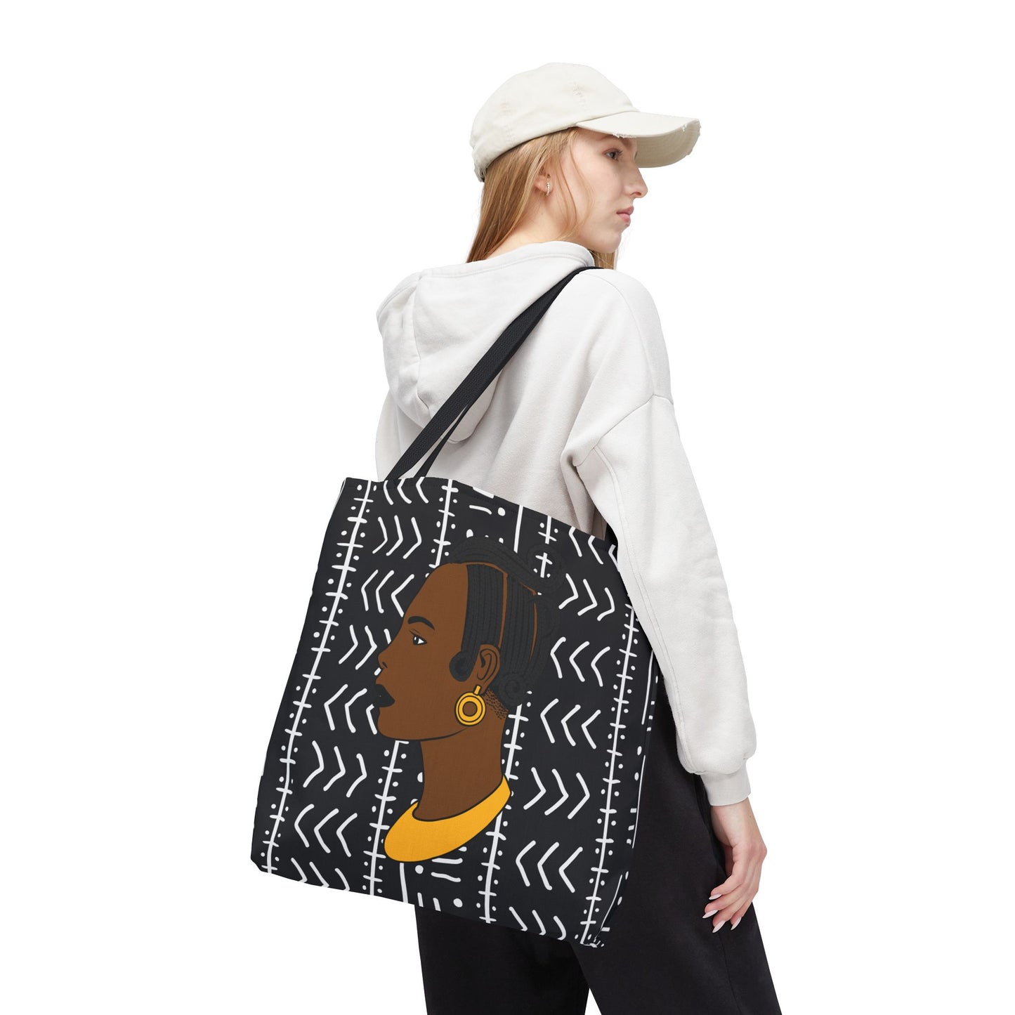 Lady Kongossa on Black Mudcloth Canvas Tote Bag