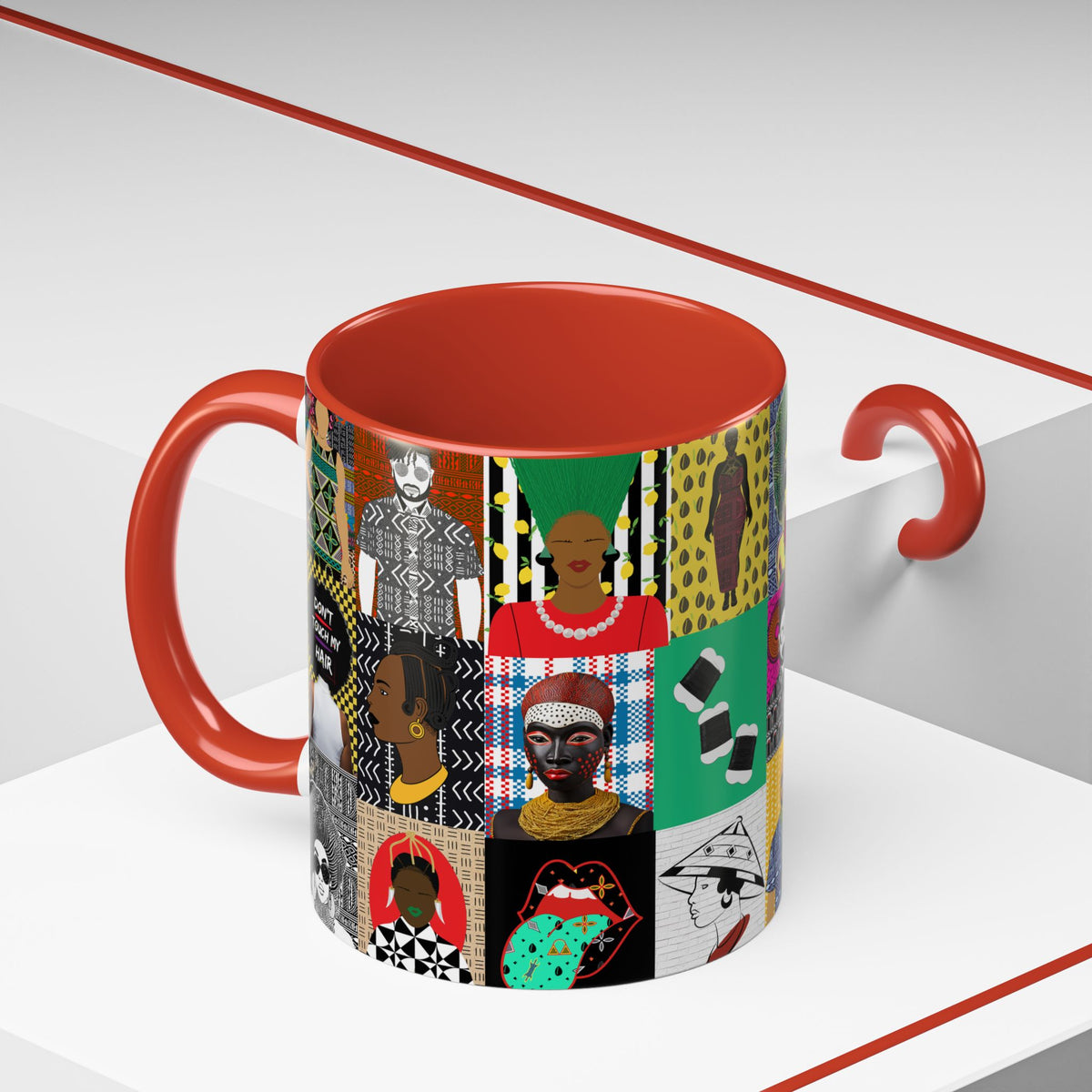 African Pipo Accent Coffee Mug - 11oz, 15oz, 4 Colors, 2 Sizes, Unique Ethnic Design, Kitchenware, Tea Cup, Home Decor, Drinkware