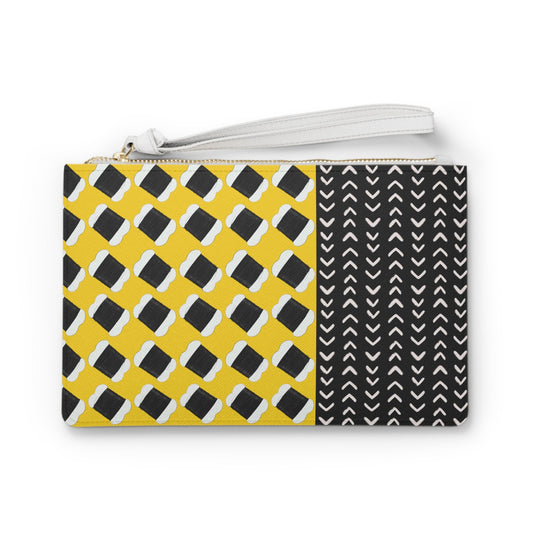 Vegan Leather Wristlet Clutch: Vibrant Yellow Handbag with Saffiano Pattern