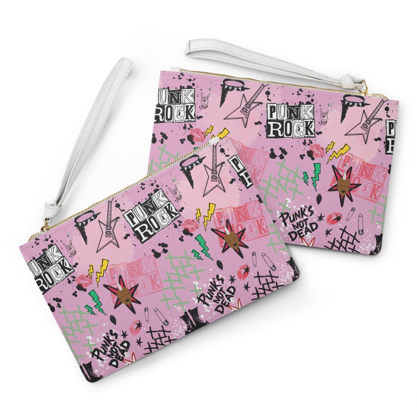 Punk Pink Black Wristlet Clutch Bag, Elegant Evening Accessory, Stylish Birthday Gift