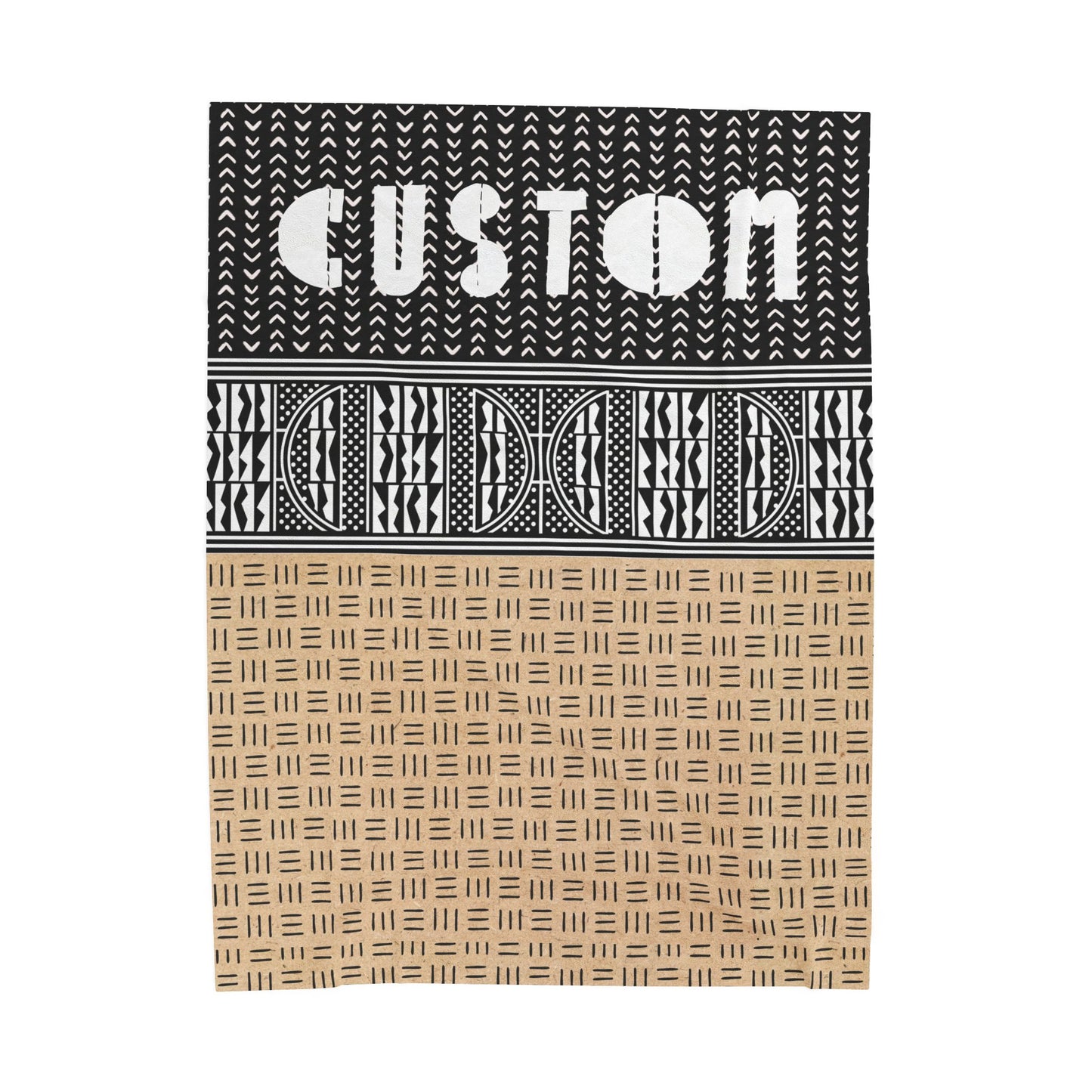 Personalized Velveteen Plush Blanket - Custom African Mudcloth Pattern Throw Blanket