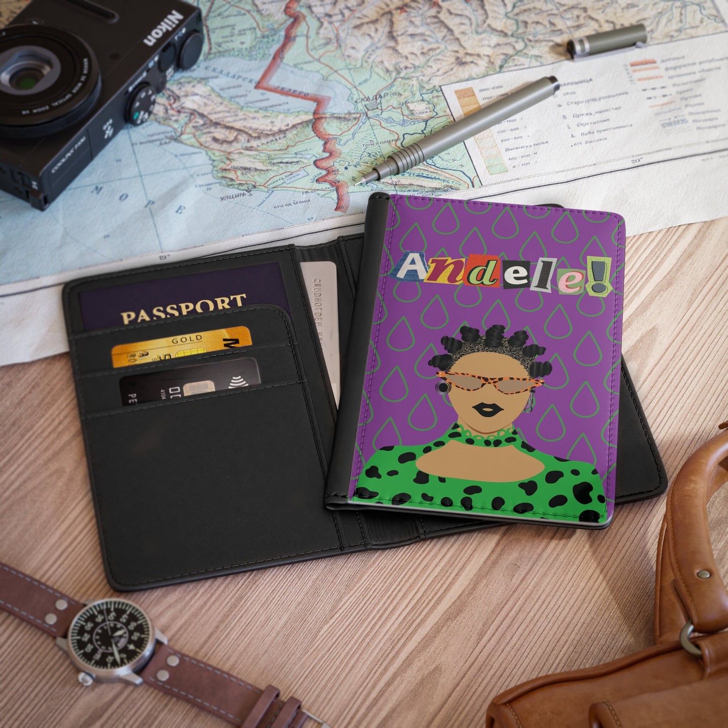 Bigidi Gyal Passport Cover  2 Designs - in Leopard and Green Drops Hollow