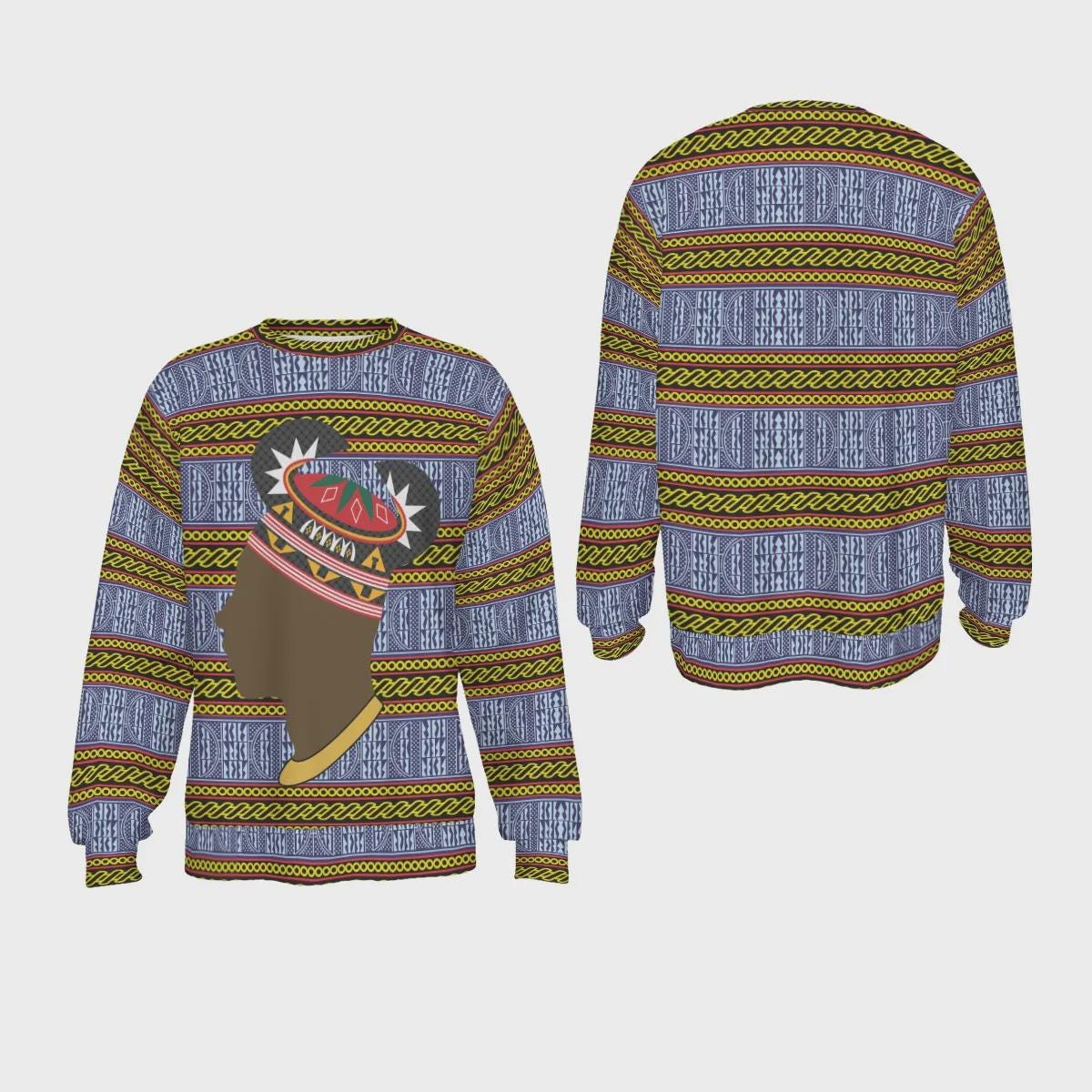 Ndop Print Sweatshirt: Bamileke Man in Horn Hat, Unisex Scuba Fabric