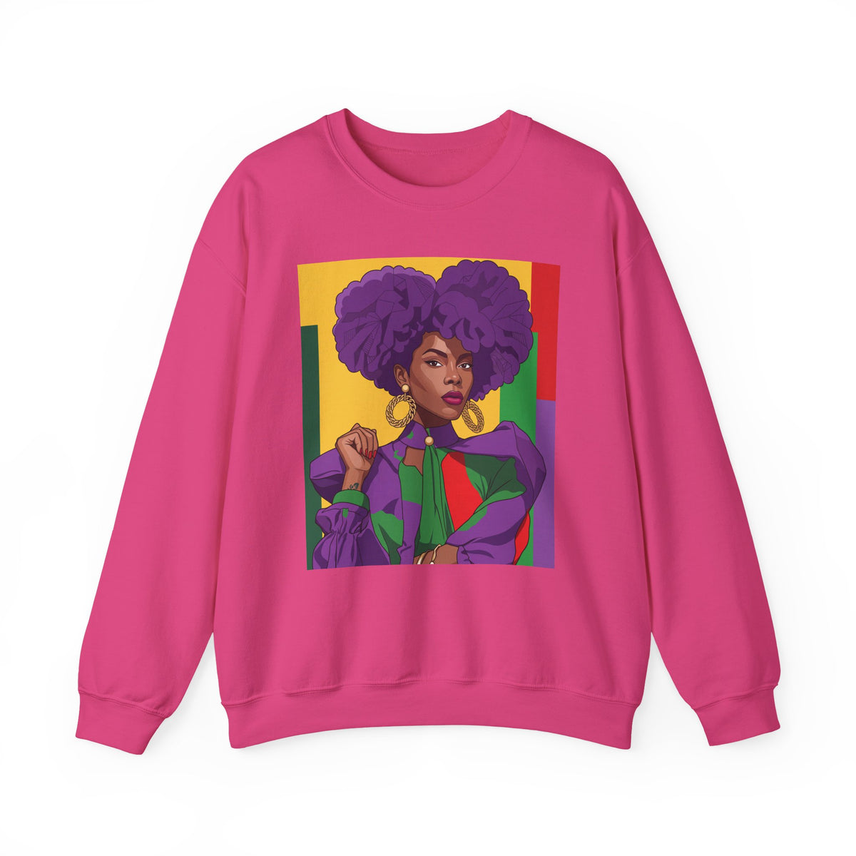 Abella Cotton Blend Sweatshirt, Black Woman Art, Colorful African-Inspired Crewneck