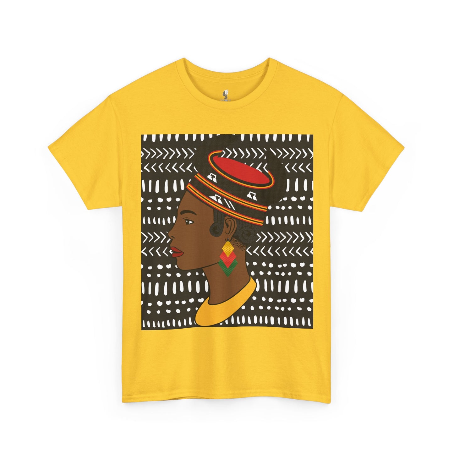 African Lady in Bamenda Bamileke Hat Unisex Tee, Ethnic Mudcloth T-Shirt, Black Boho Shirt, Festival Clothing, Afrocentric Top