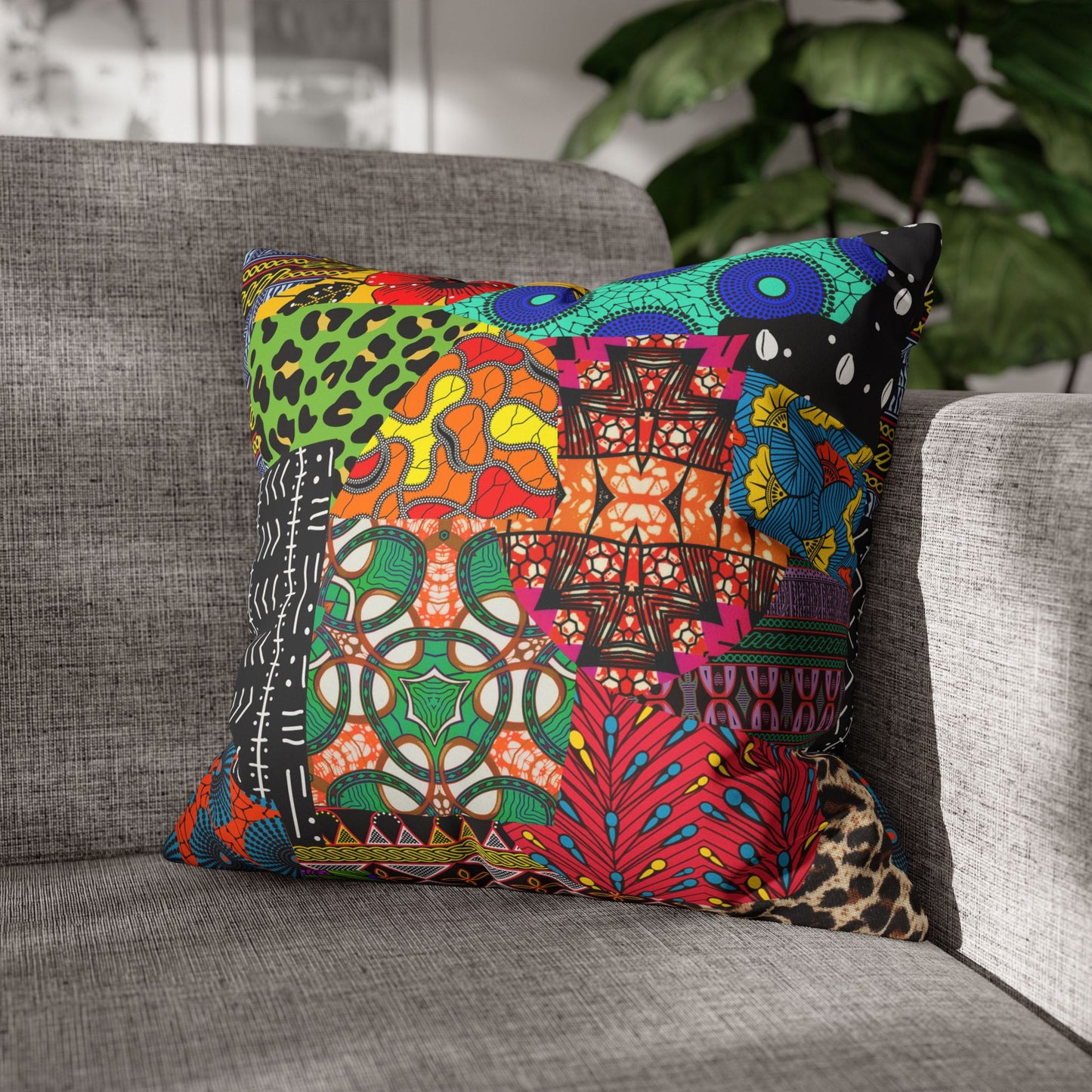 Ankara African Print Pillowcase, Faux Suede Cushion Cover, Home Decor, Throw Pillow, Square Cushion, Living Room Accessories