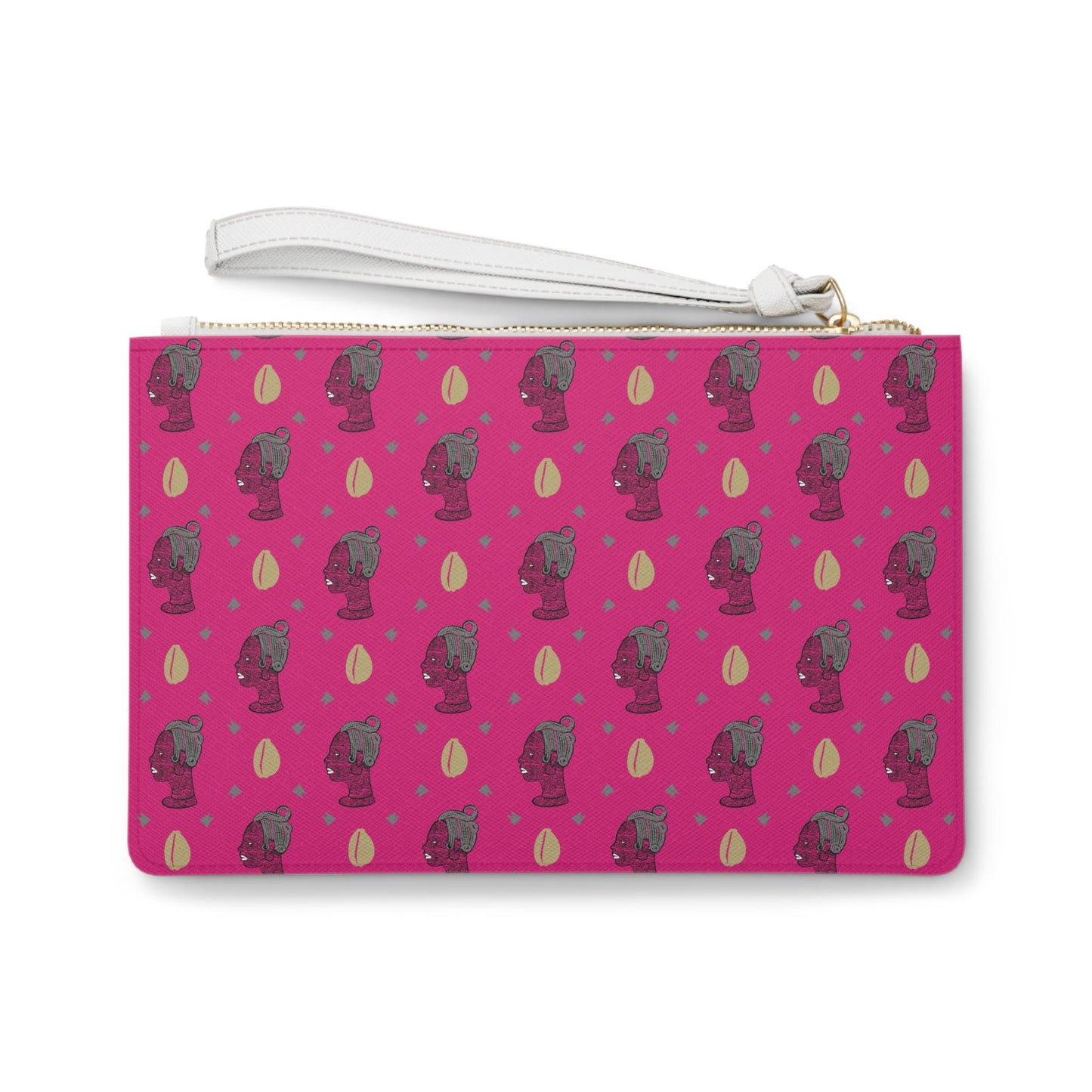 Pink Cowrie Vegan Leather Wristlet Clutch: Elegant Evening Bag