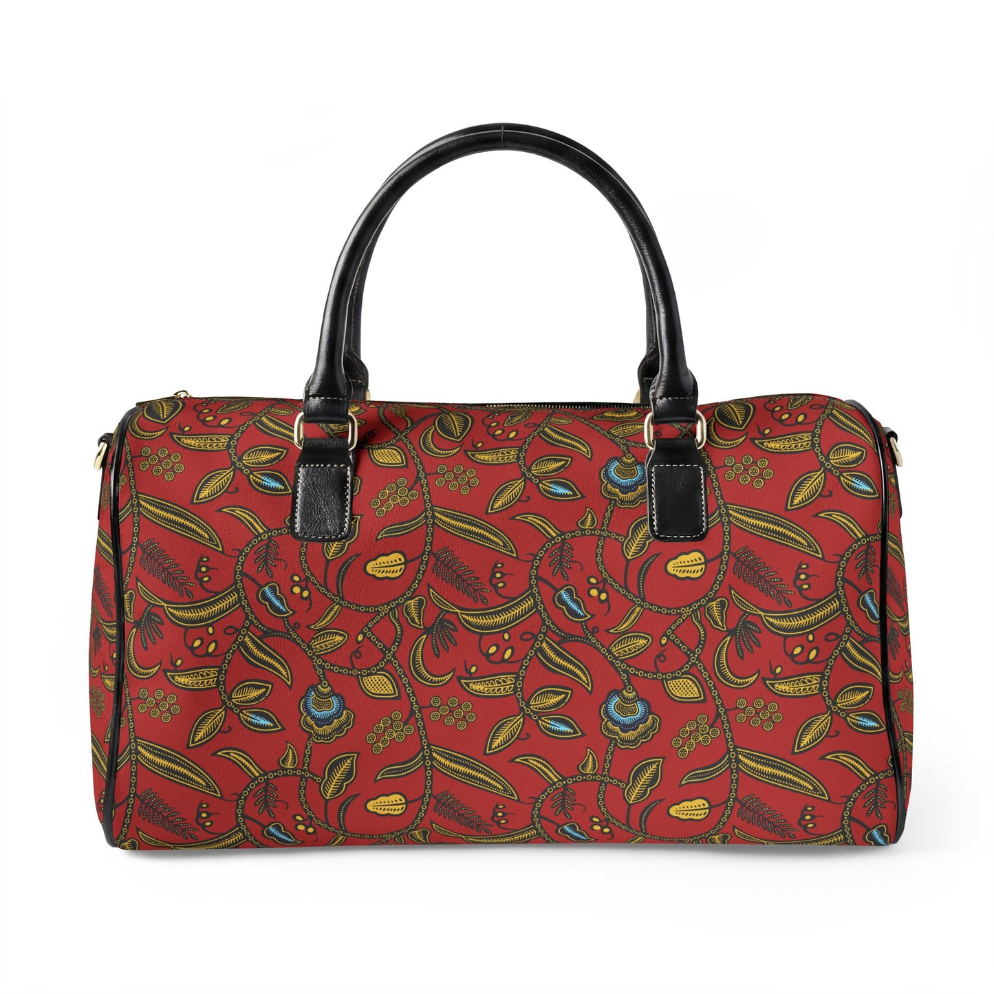 NEW Vegan Leather Red Paisley Ankara print Vegan Leather Travel Bag