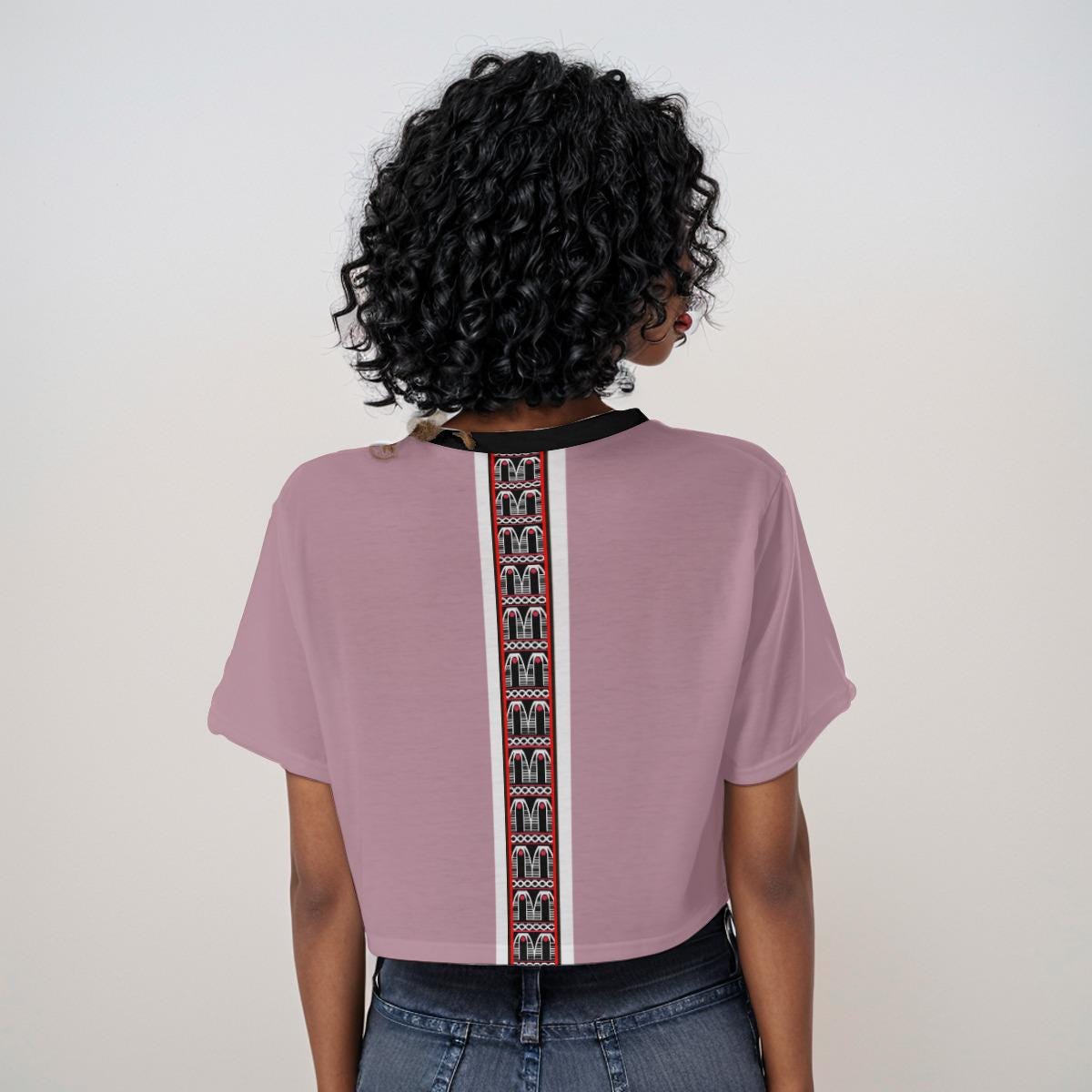African Print Crop Top: Mauve Jersey with Zebra Design