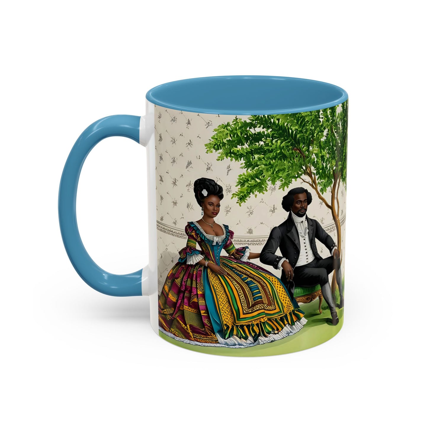 Toile Victorian African Couple Ceramic Accent Coffee Mugs (5 Colors), 11oz, 15oz