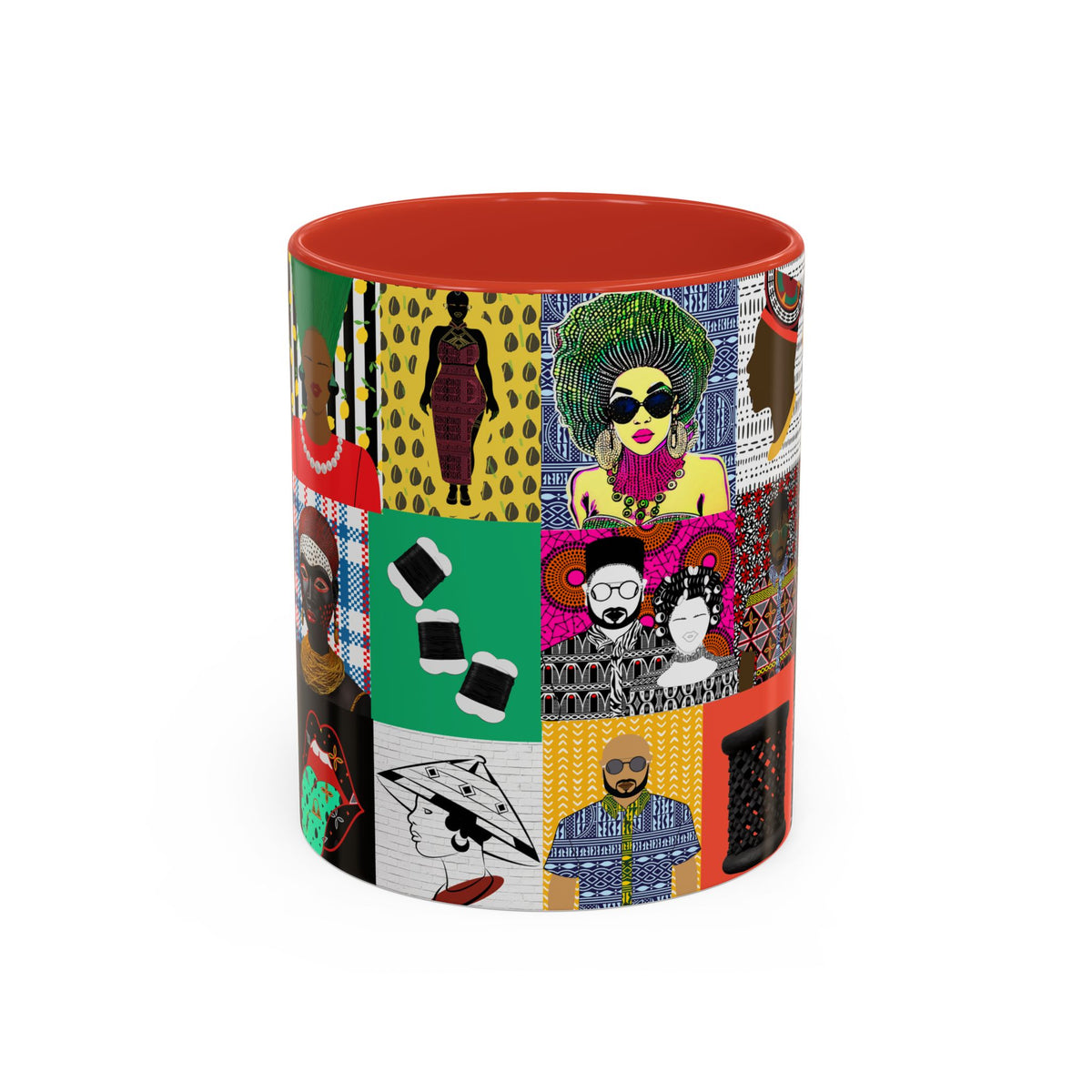 African Pipo Accent Coffee Mug - 11oz, 15oz, 4 Colors, 2 Sizes, Unique Ethnic Design, Kitchenware, Tea Cup, Home Decor, Drinkware