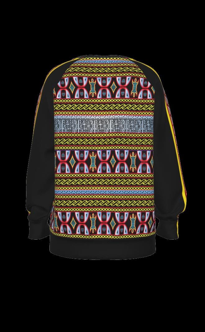Bamileke Hat Lady, Women's Raglan Sleeve Sweatshirt, on Toghu and Ndop Print All-Over Print