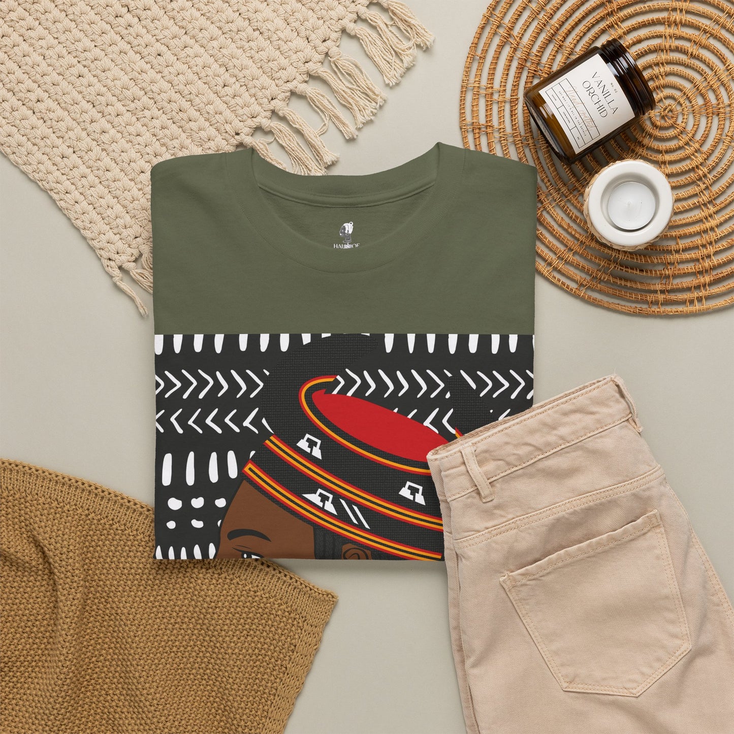 African Lady in Bamenda Bamileke Hat Unisex Tee, Ethnic Mudcloth T-Shirt, Black Boho Shirt, Festival Clothing, Afrocentric Top