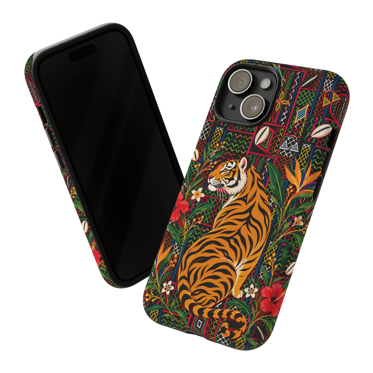 Bengal Tiger & Tropical Blooms Phone Case, African Art Design, Stylish Protective Cover for Samsung and iPhone, Unique Accessory, Gift Idea