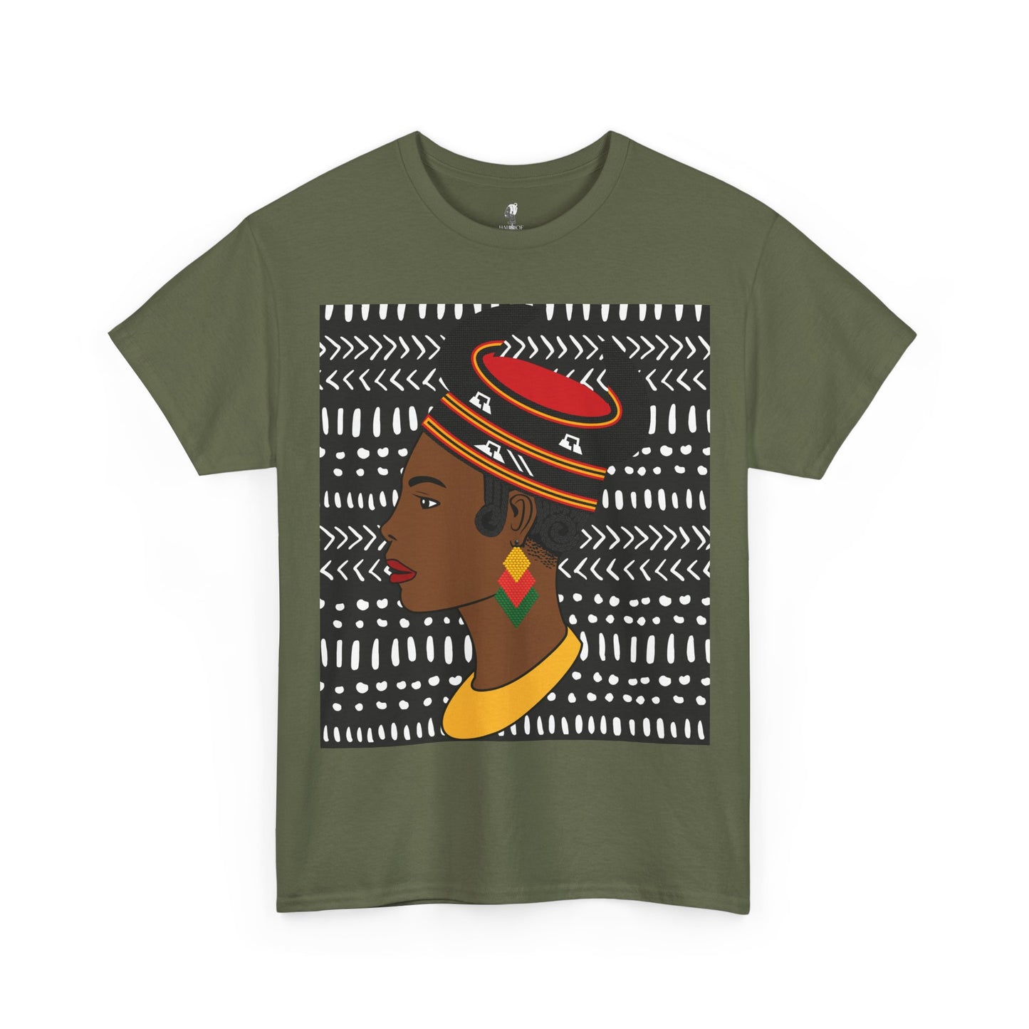 African Lady in Bamenda Bamileke Hat Unisex Tee, Ethnic Mudcloth T-Shirt, Black Boho Shirt, Festival Clothing, Afrocentric Top