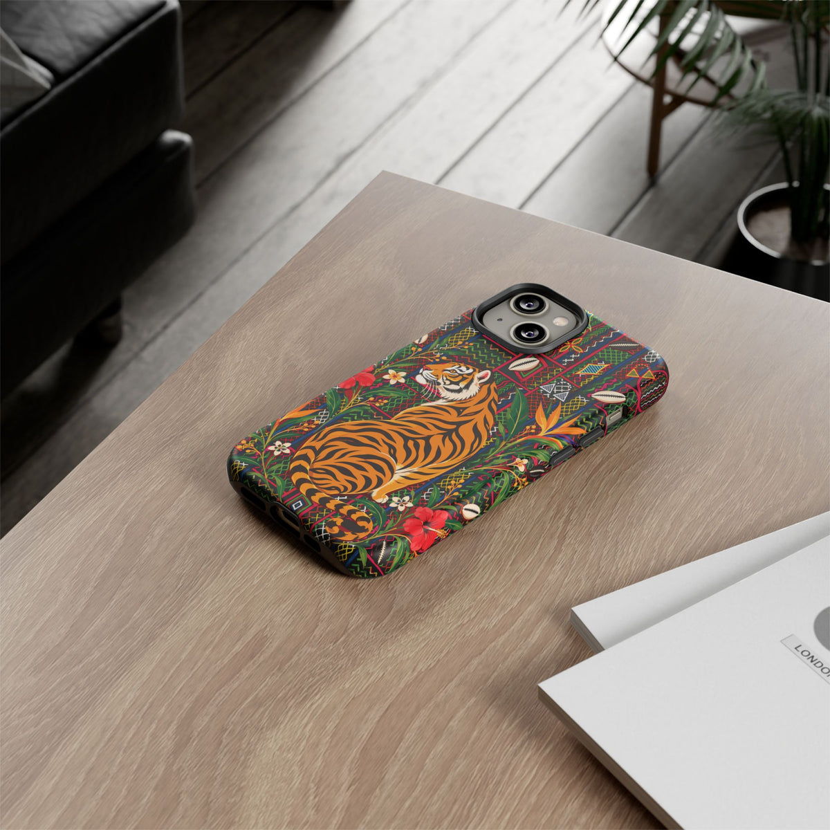 Bengal Tiger & Tropical Blooms Phone Case, African Art Design, Stylish Protective Cover for Samsung and iPhone, Unique Accessory, Gift Idea