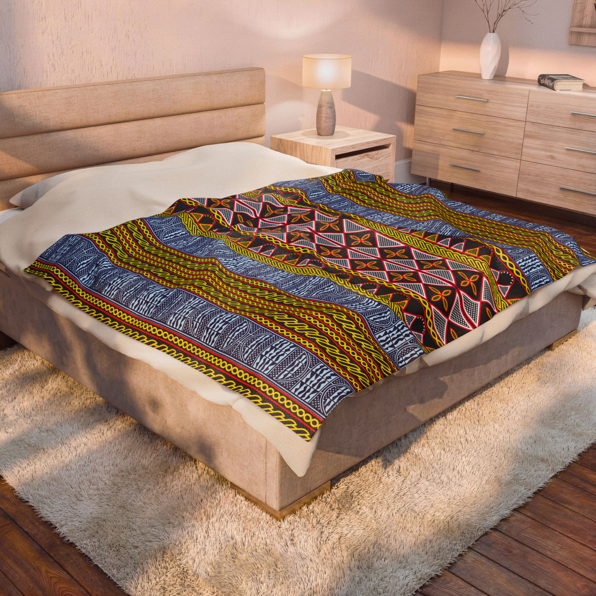 Ndop - Toghu African Print Re-Mixed Velveteen Plush Blanket