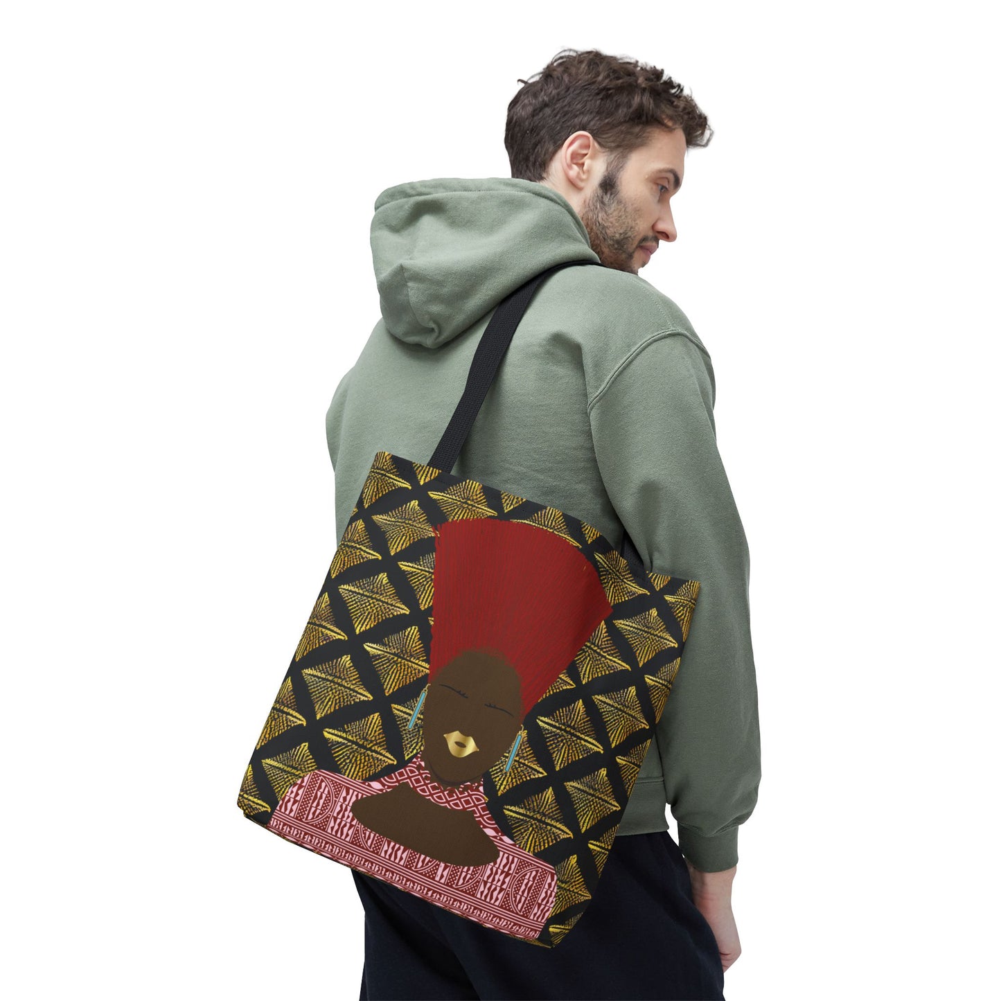 Afrocentric Queen Nef Two Sided Canvas Tote Bag, Gold Goals