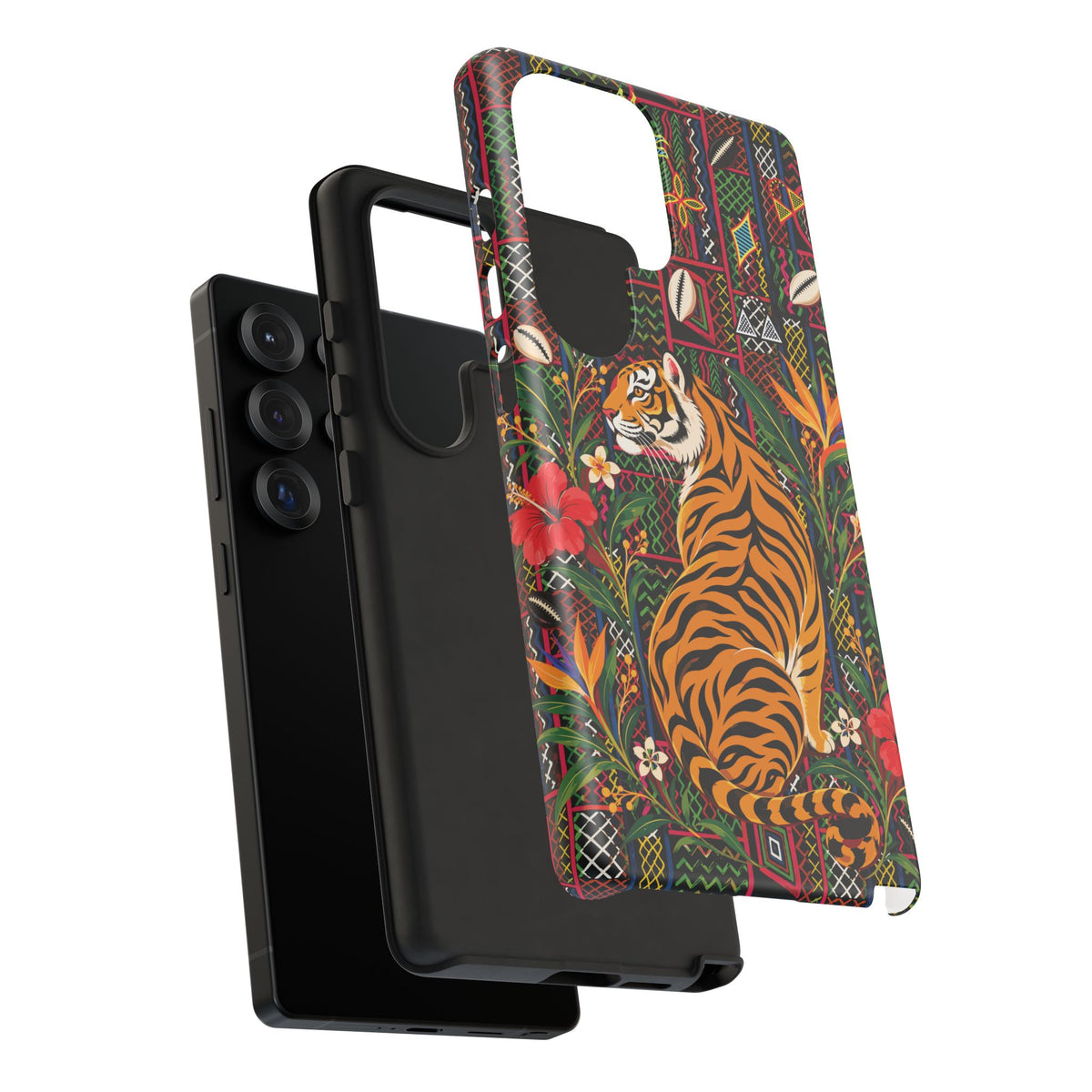 Bengal Tiger & Tropical Blooms Phone Case, African Art Design, Stylish Protective Cover for Samsung and iPhone, Unique Accessory, Gift Idea
