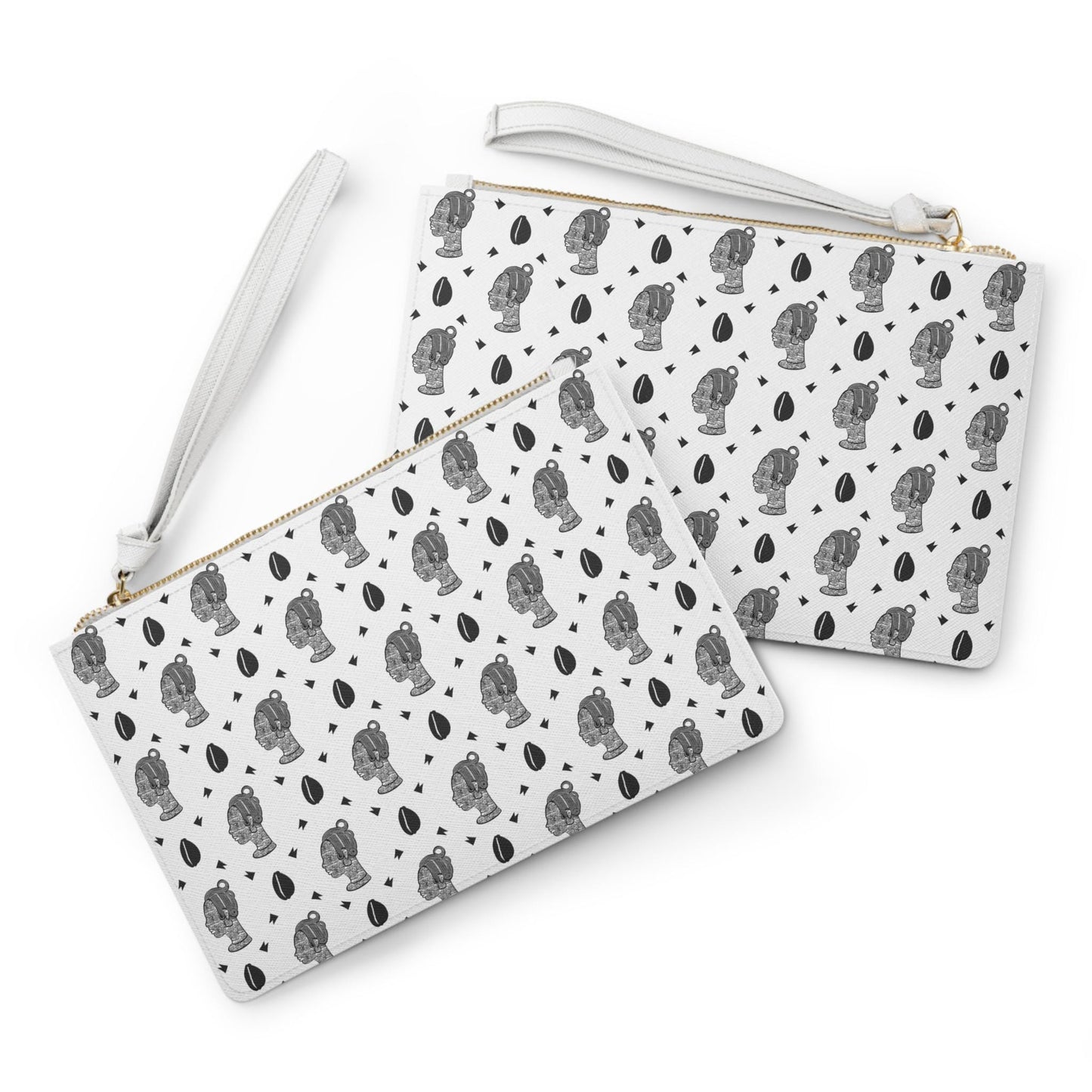 White Cowrie Wristlet Purse: Vegan Leather African Clutch