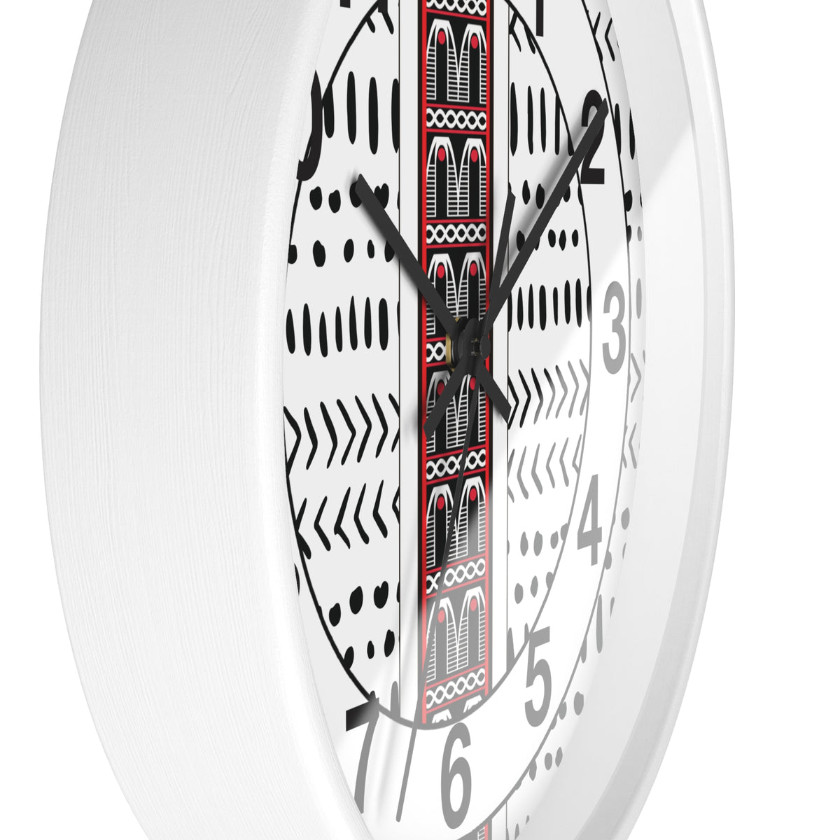 Black and White Toghu Stripe on Mudcloth Round Wood Wall Clock