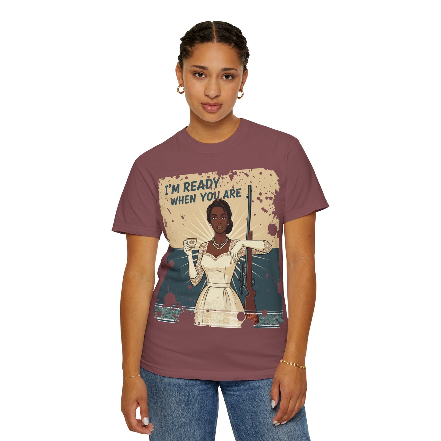 Retro Black Woman Unisex Graphic Tee, Soft Garment-Dyed T-Shirt, Vintage Pin Up Statement Shirt perfect for Mother's Day