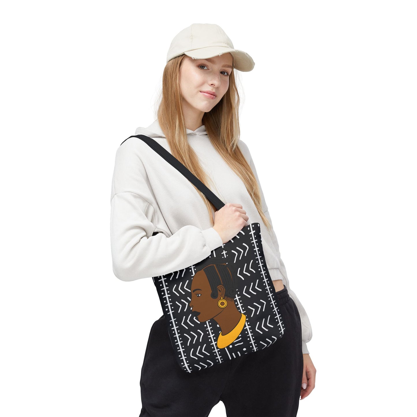 Lady Kongossa on Black Mudcloth Canvas Tote Bag