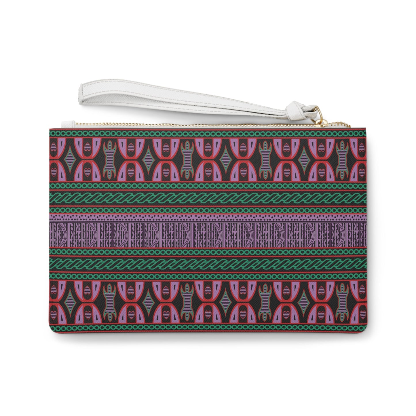 Vegan Leather Wristlet Clutch: Purple Toghu African Print Cowrie Bag