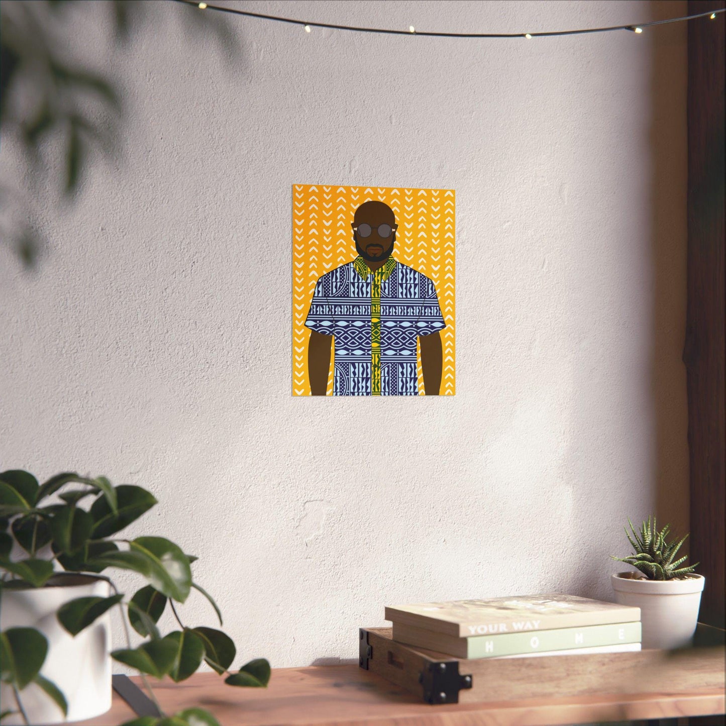 Le Monsieur in Blue Ndop on Yellow Premium Matte Vertical Posters