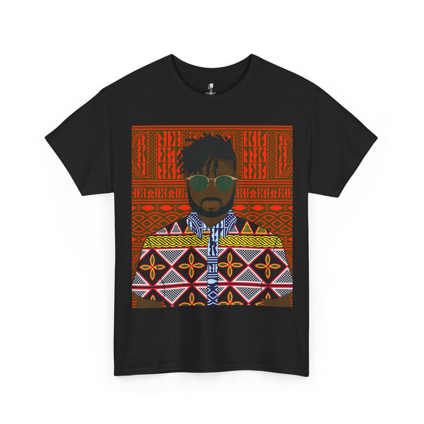 Pascale(Chocolate) in Yellow Toghu on Red Ndop Unisex Heavy Cotton Tee